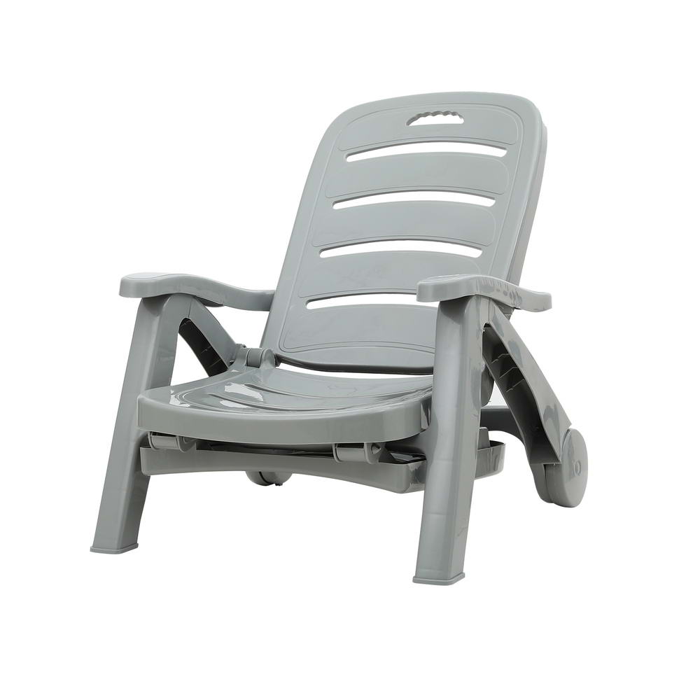Gardeon Sun Lounger Folding Lounge Chair Wheels Patio Outdoor Furniture Grey — image 3