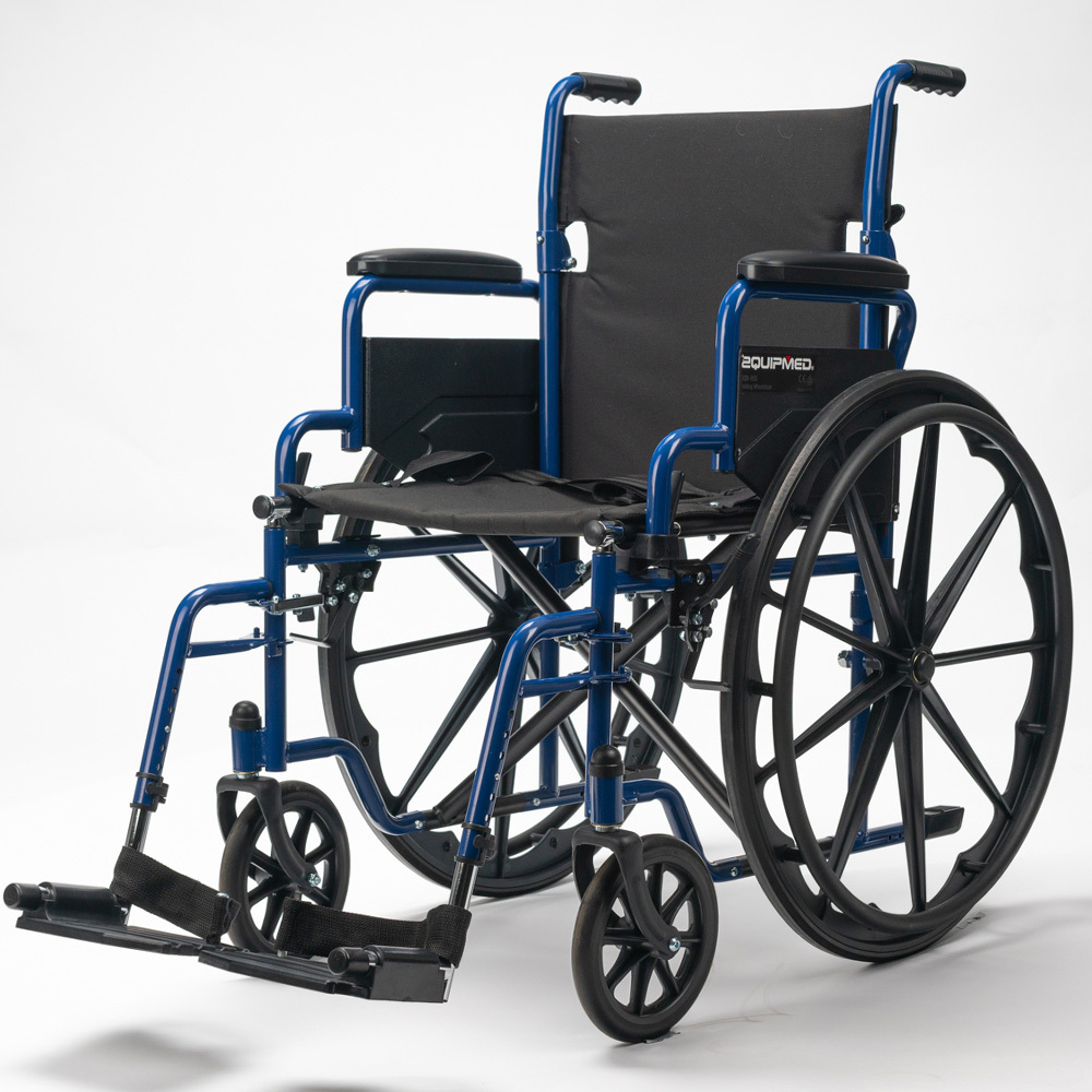 EQUIPMED Portable Wheelchair 24 Inch Folding Lightweight Wheel Chair, 136kg Capacity Mobility. Blue