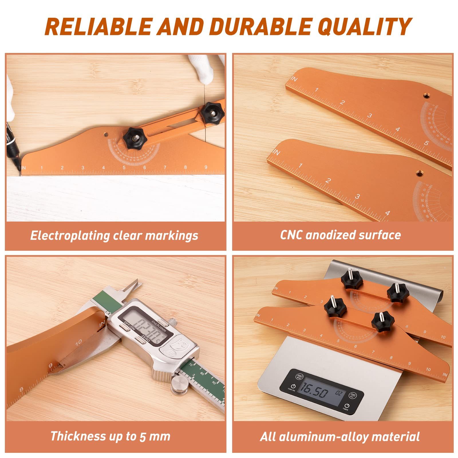 Stair Tread Template Tool – Solid Metal Stairs Jig for Accurately Measuring Angle and Length,Dual-Use Sliding Rod and Wooden Strip