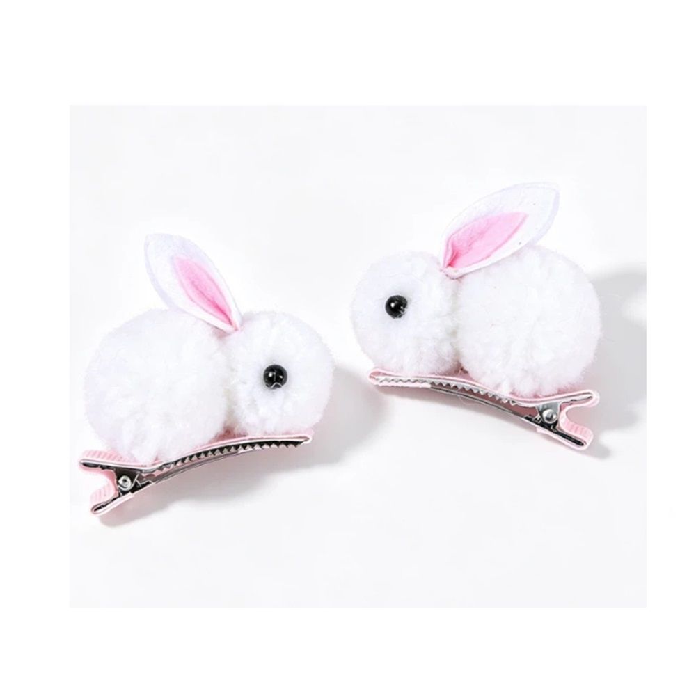Cute cartoon rabbit hair clip three-dimensional soft plush rabbit hair clip suitable for fine hair to fix cute rabbit (5 pairs)