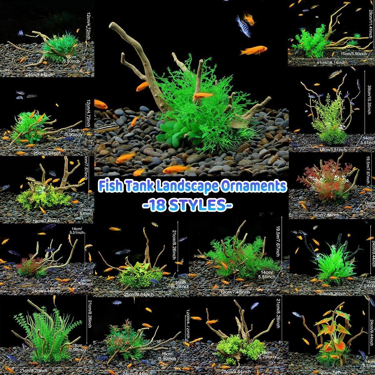 Aquarium Landscaping Decoration Artificial Wood and Plants Fish Tank Ornament - CM3901-Green โ image 2