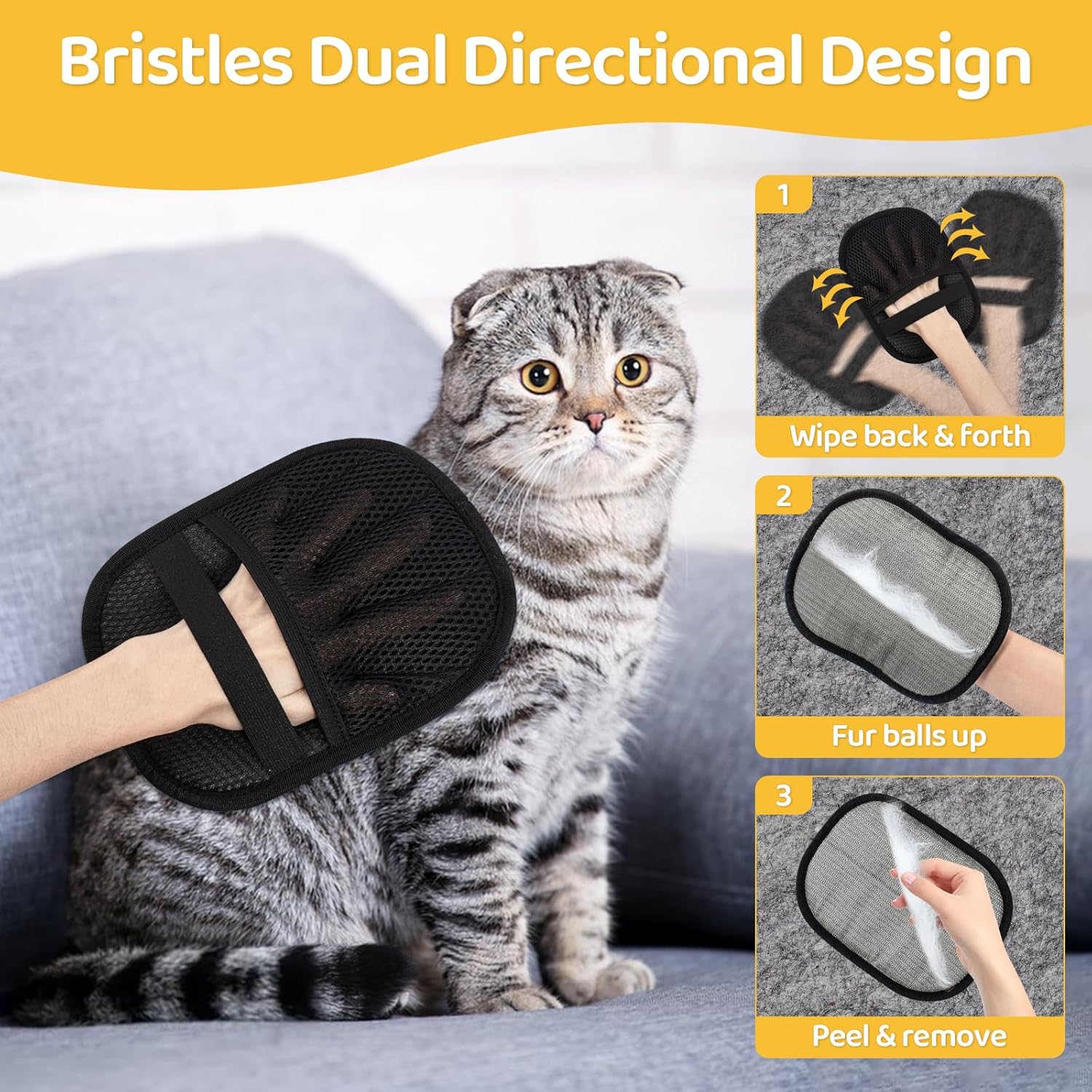 Pet Hair Removal Glove for Dogs & Cats, Upgraded 2PCS Electrostatic Pet Hair Remover with Grooming Comb, Reable Washable Magic Brh Hair Tool Mitt for Clothing — image 3