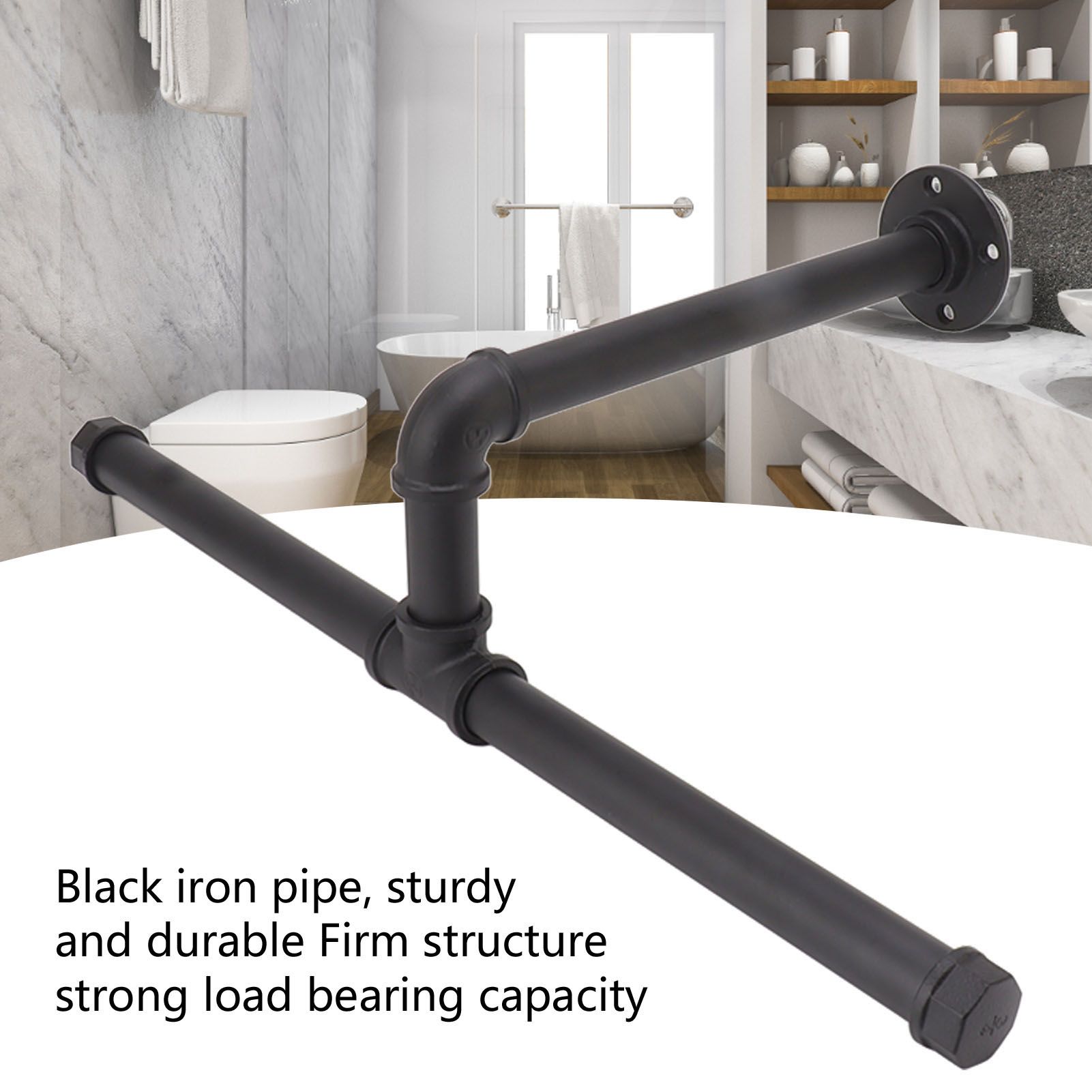Wall Mount Clothes Rack Floating Iron Pipe Coat Hat Rack Multifunctional Clothing Hanger Black — image 2