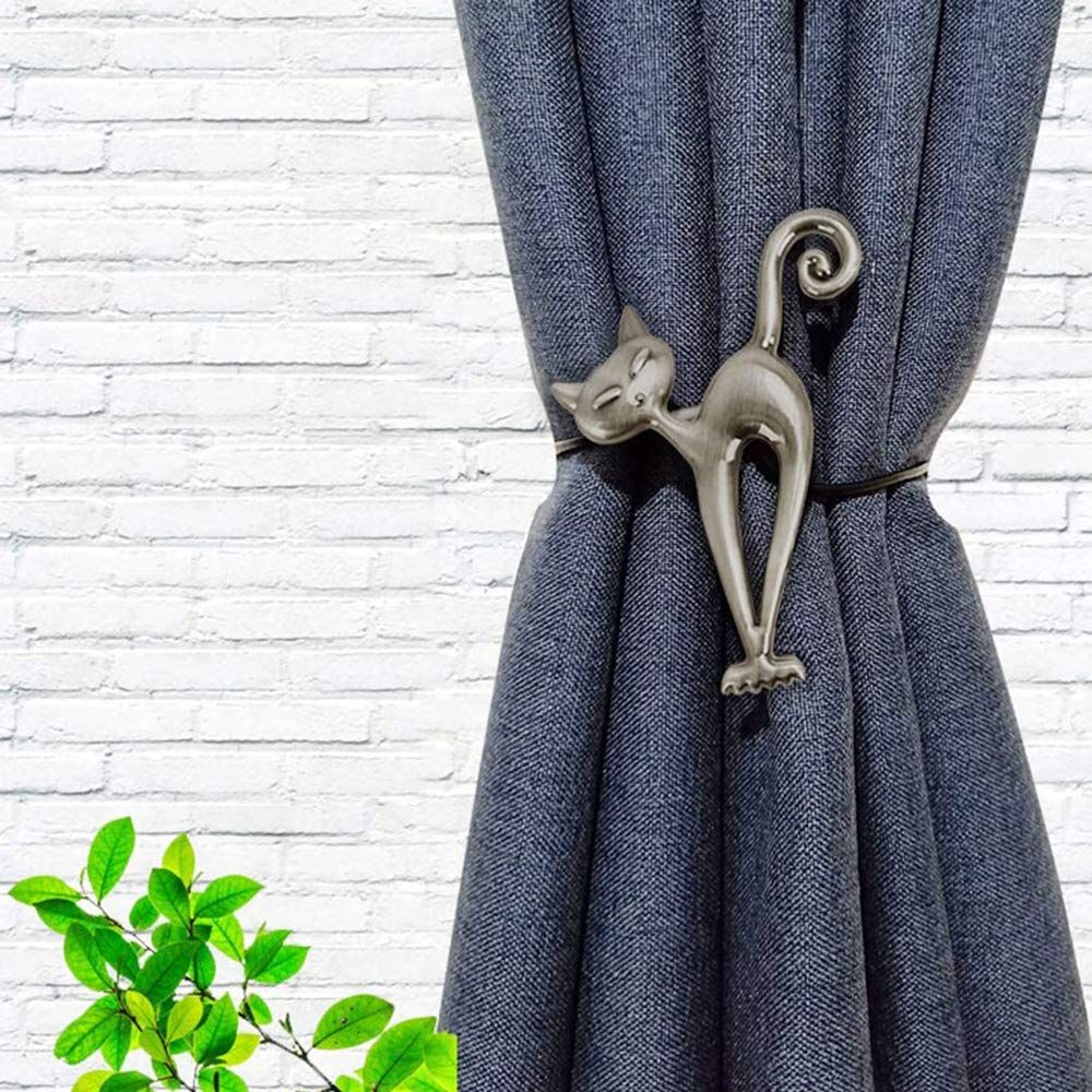 2 Pcs Magnetic Curtain Tiebacks, Holdback Strong Magnet Curtain Clips Rope No Drilling Curtain Holder Buckle (Cat Style) โ image 5
