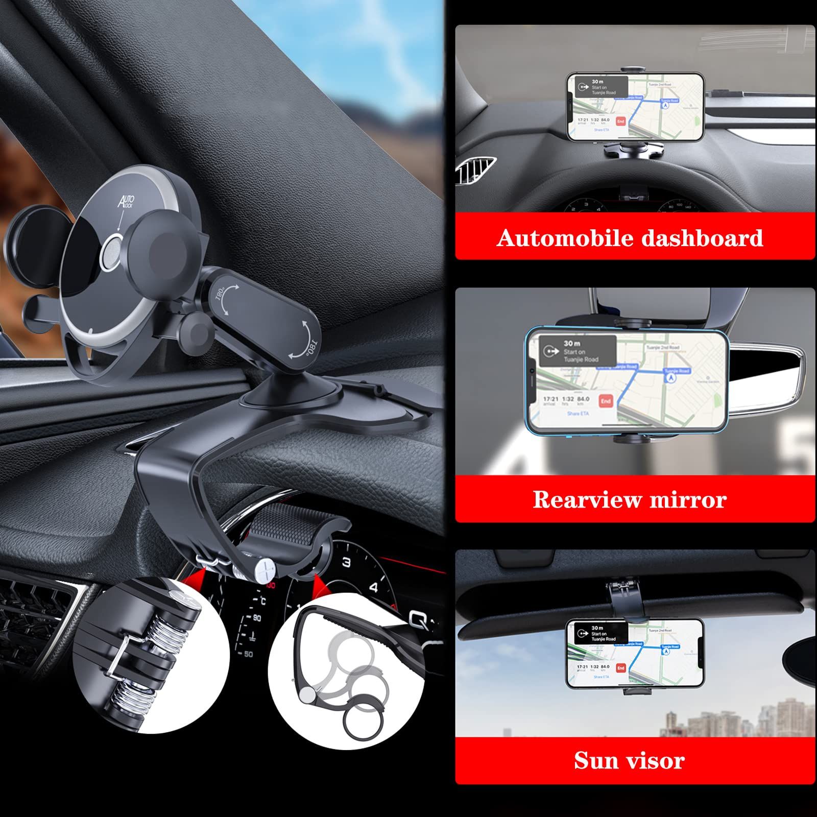 Car Phone Stand, 360-degree Swivel Clip-on Stand on The Dashboard, Cell Phone Stand with Parking Number Plate โ image 3