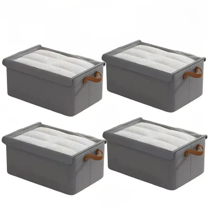 4pcs Foldable Clothes Storage Box Organizer Fabric Storage Box for Organization - Grey
