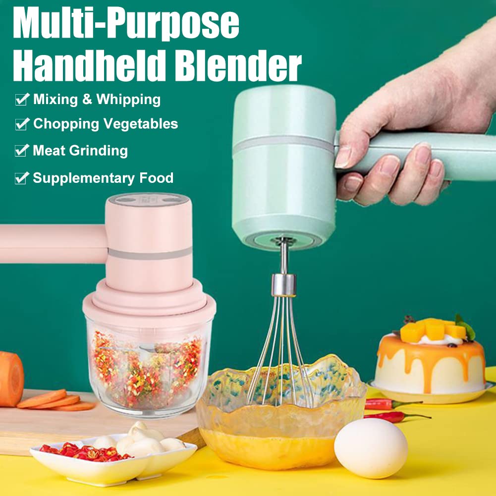 Cordless Electric Hand Mixer and Mini Food Chopper with Whisk Attachment for Eggs, Cream, Garlic and Kitchen Prep, 5.1 cm, White โ image 2