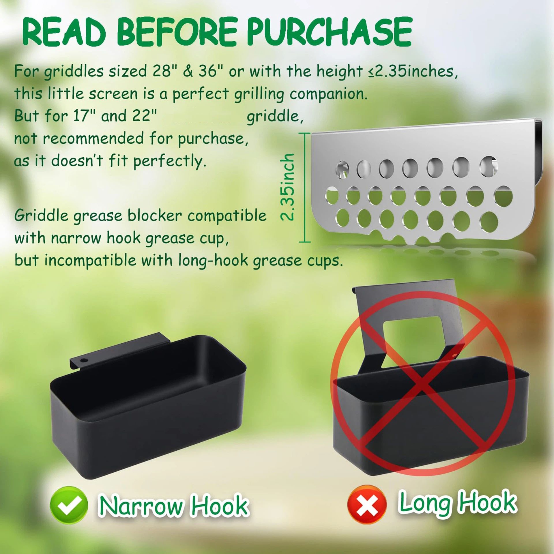 2 Pack Blocker Grease Gate for Cooking Tools, Grilling Mesh Screen Compatible with Many Griddle Accessories(Not For Old-style Long Hook 17" and 22" Blackstone) — image 2