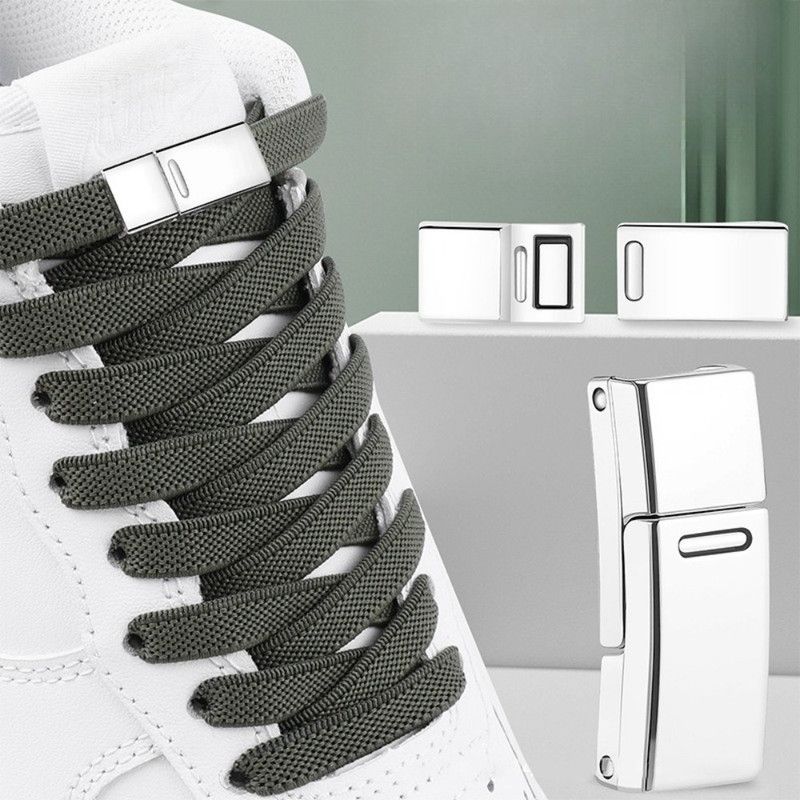 3 Pairs - Magnetic Wide Elastic No-Tie Shoelaces Set, Lazy Magnetic Lock Stretch Laces for Kids and Adults - White — image 3
