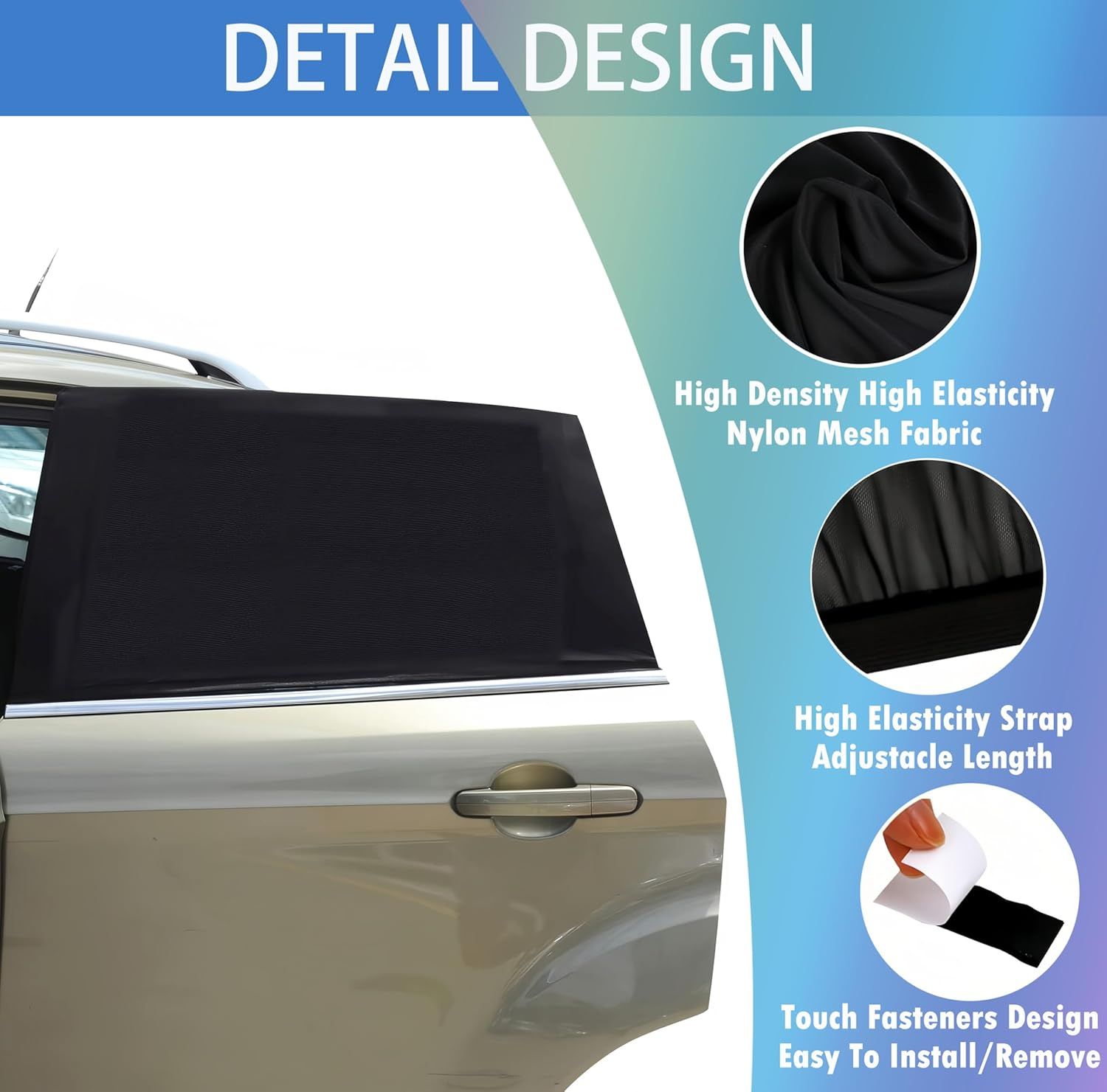 2 Pieces Car Rear Window Sunshade, Elastic Black Sunshade, Child Sun Protection, Thermal Insulation, No Mounting Required, Car Privacy Sunshade โ image 3