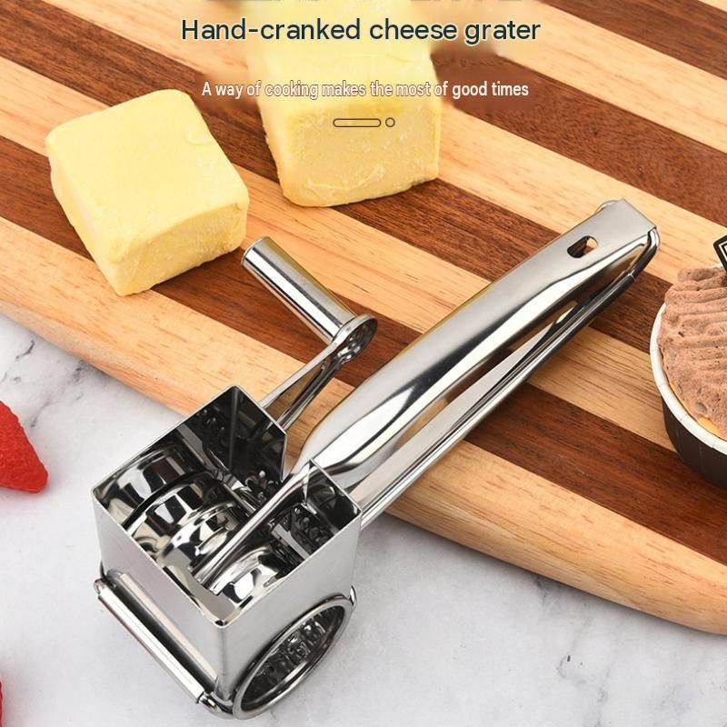 3-4 hole grater planer Stainless Steel Hand Crank Cheese Grater - Rotary Drum Shredder for Cheese, Chocolate and Butter - Ergonomic Handle Kitchen โ image 2