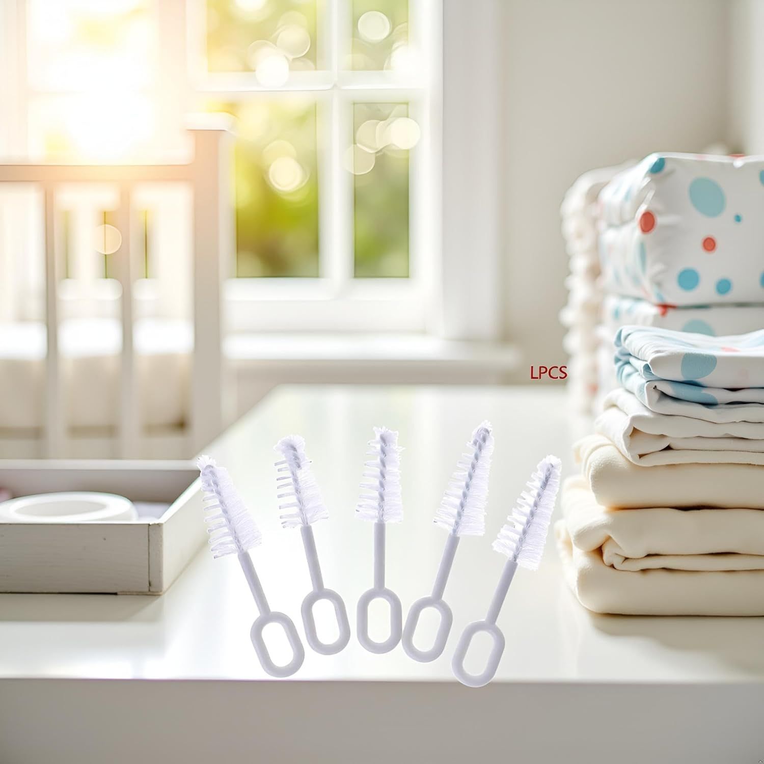 5 Pcs White Pacifier Cleaning Set,Nipple Cleaner Nipples Brush Cleaning Tools Professional Bristle High Density Pacifier Soother Accessories,Bottle-Feeding โ image 4