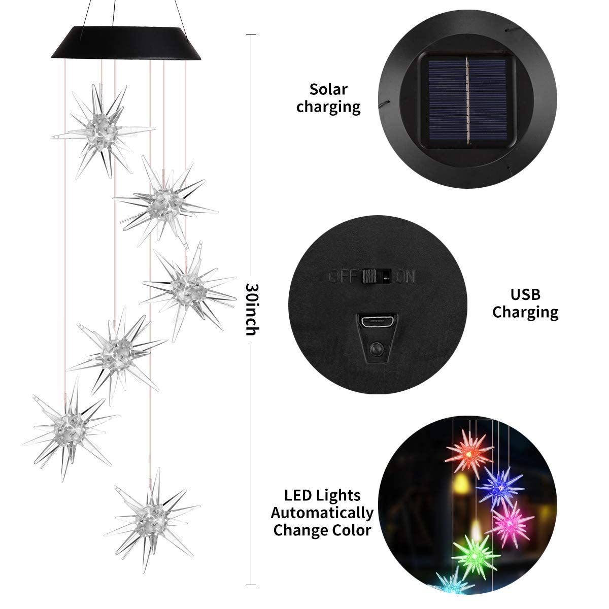 Solar Wind Chimes for Outside, Color Changing Sea Wind Chimes, Waterproof Outdoor LED Decoration Mobile Lights for Garden — image 4