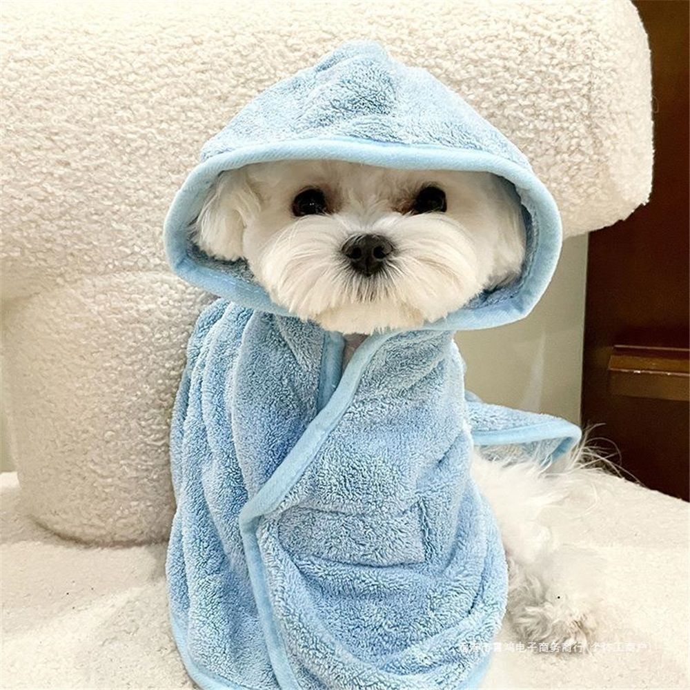 Dog Hooded Bathrobe Towel, Fast Drying Bath Towel Absorbent Warm Blanket, with Hood and Wrap Design for Post Bath Drying and Daily Care Blue M — image 3