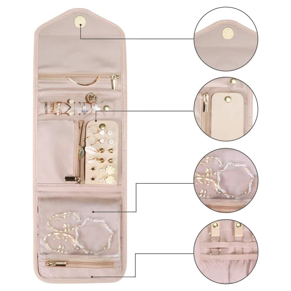 Pink Travel Jewelry Box with Compartments, 15cm, Compact Jewelry Storage Bag Easy to Carry in Your Bag โ image 3