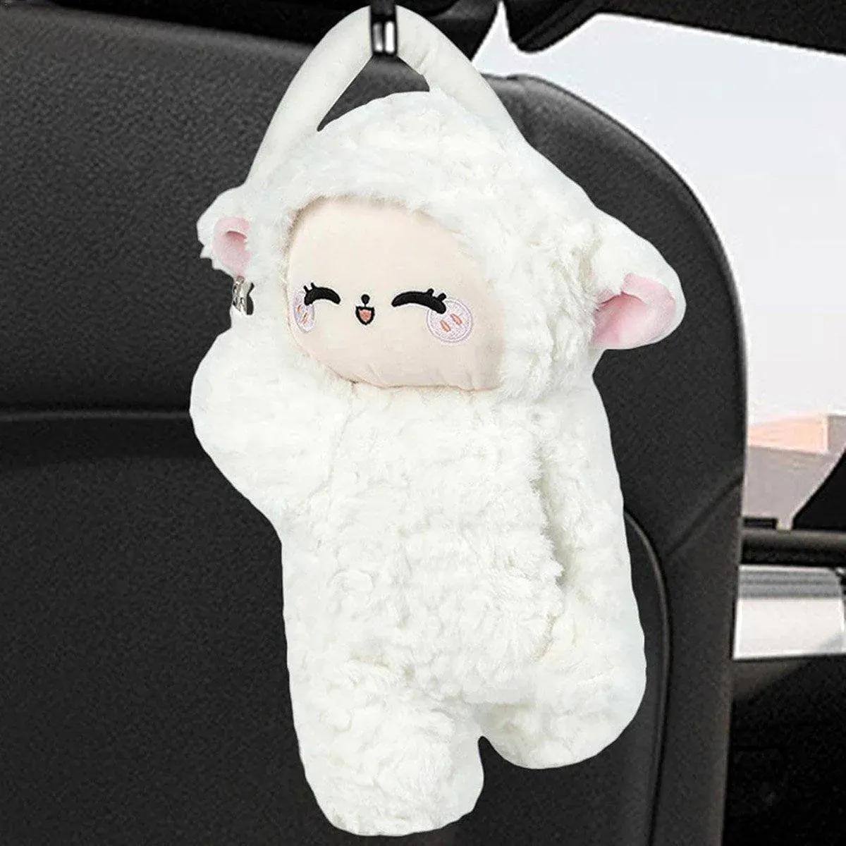 Car Tissue Box Multifunctional Hanging Drawer Box Cartoon Plush Sheep Design โ image 4