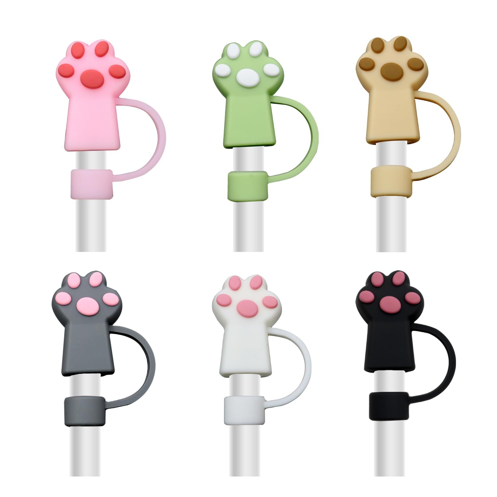 6 PCS Cute Straw Cover Toppers for 10 mm Straw, Silicone Straw Tips Lid Compatible, Stoppers Protector Reusable Drinking