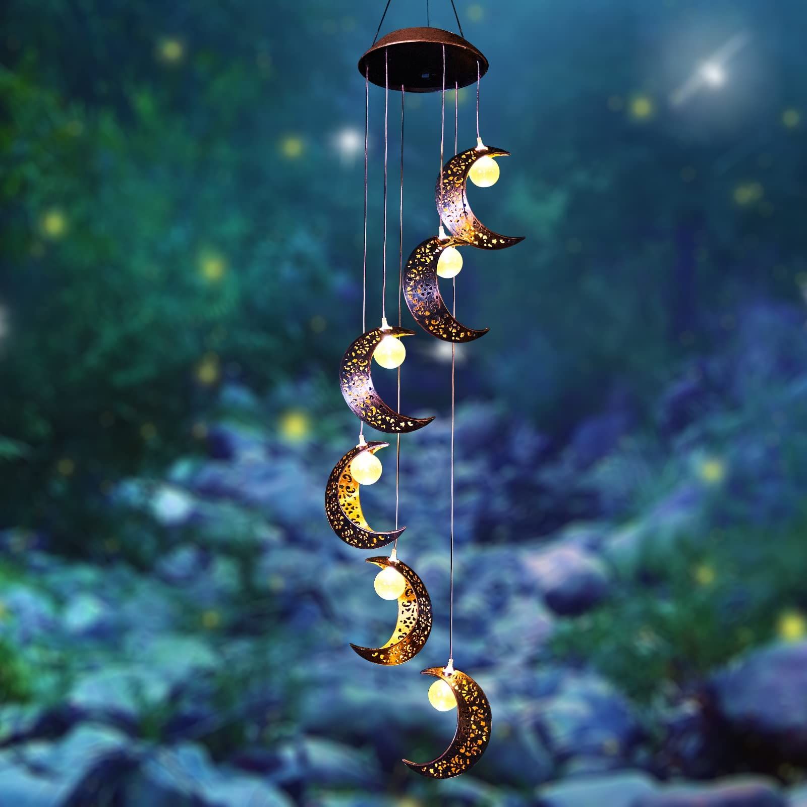 Solar Moon Wind Chimes Outdoor Solar Lights Windchimes Waterproof Hanging Decorations Gifts for Garden