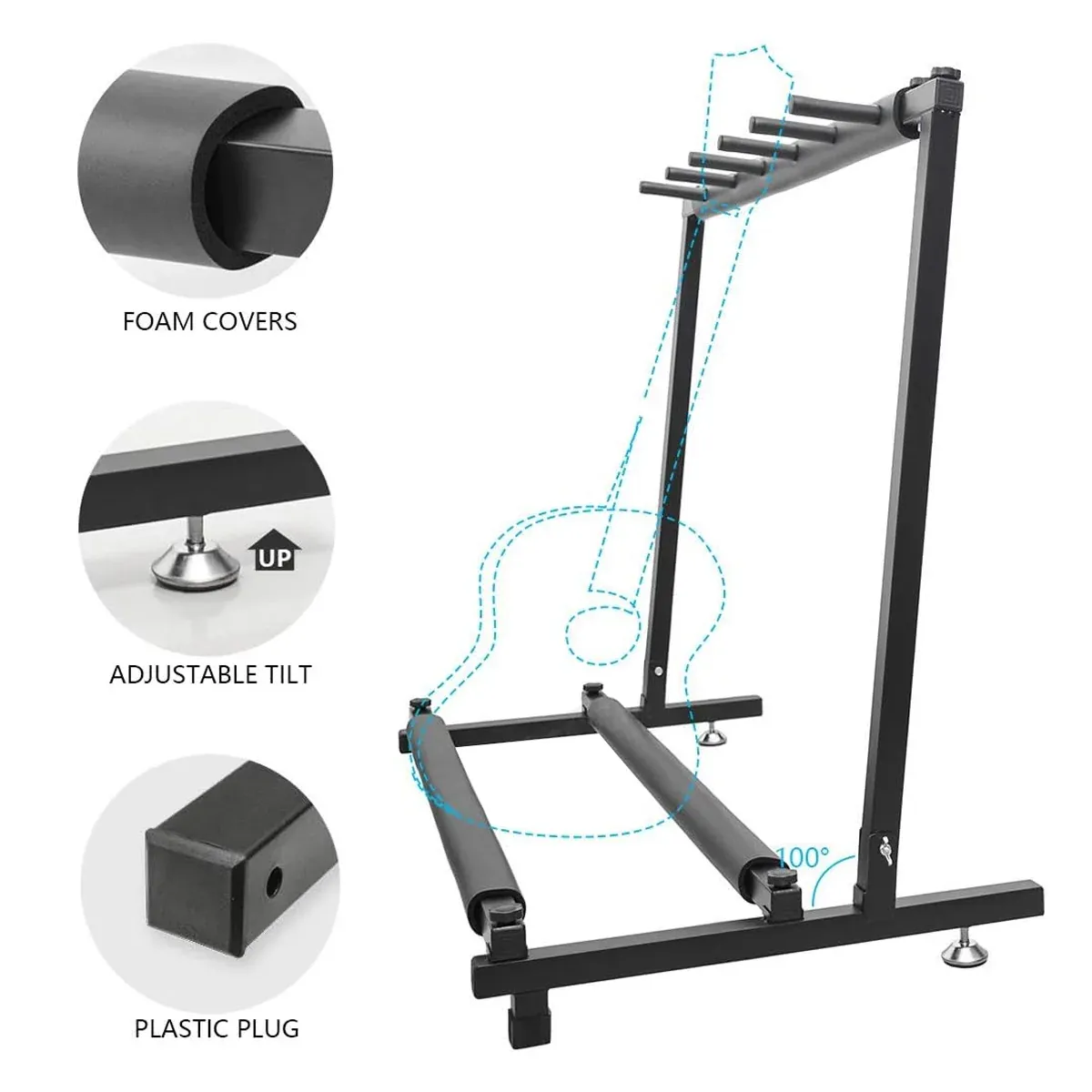 Multi Guitar Stand Guitar Rack Padded Folding Design Hold 3/5 Guitars Adjustable - 5 Guitar Stand — image 5