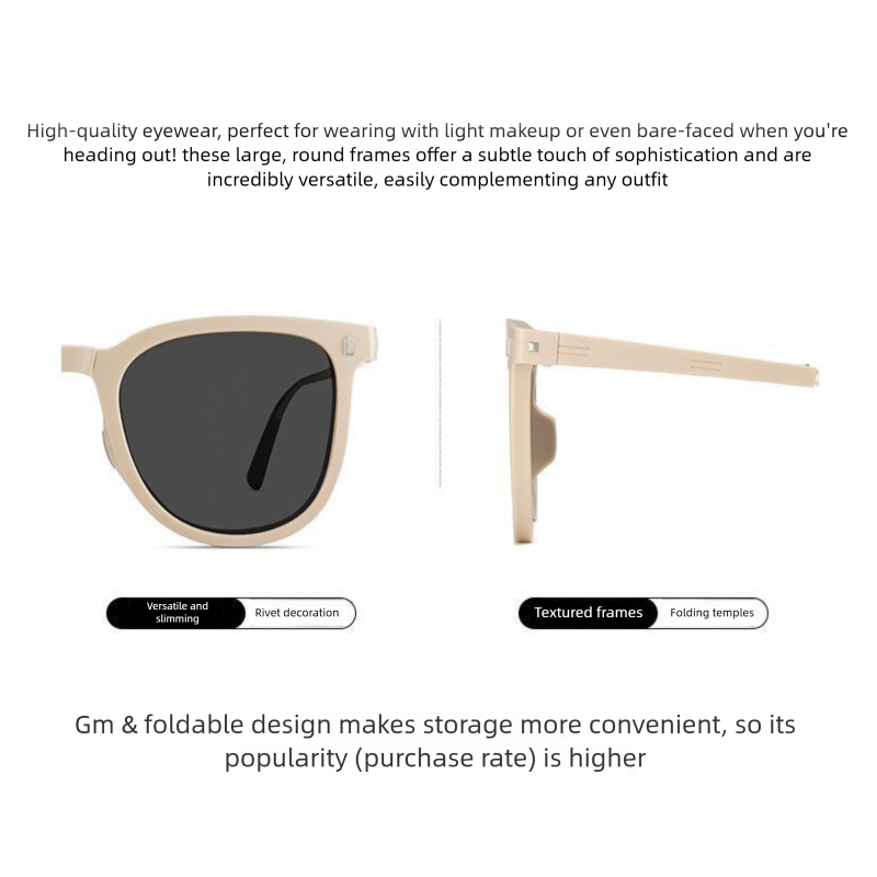 Apricot color Foldable UV400 Sunglasses for Men and Women – Lightweight Driving & Outdoor Sun Glasses with Hard Case, 18.4g TR+Metal Frame, Compact 32mm Folded — image 5