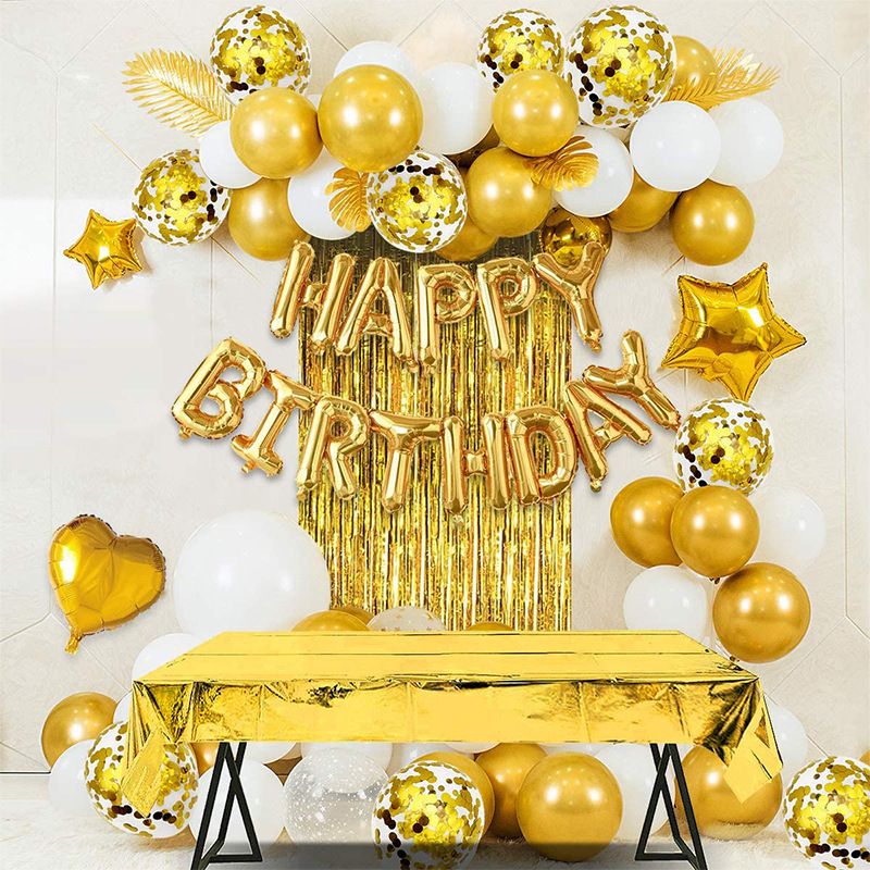 Birthday Party Decoration, Happy Birthday Banner, Sky-Blue Fringe Curtain, Foil Tablecloth, Heart Star Foil Confetti Balloons โ image 5