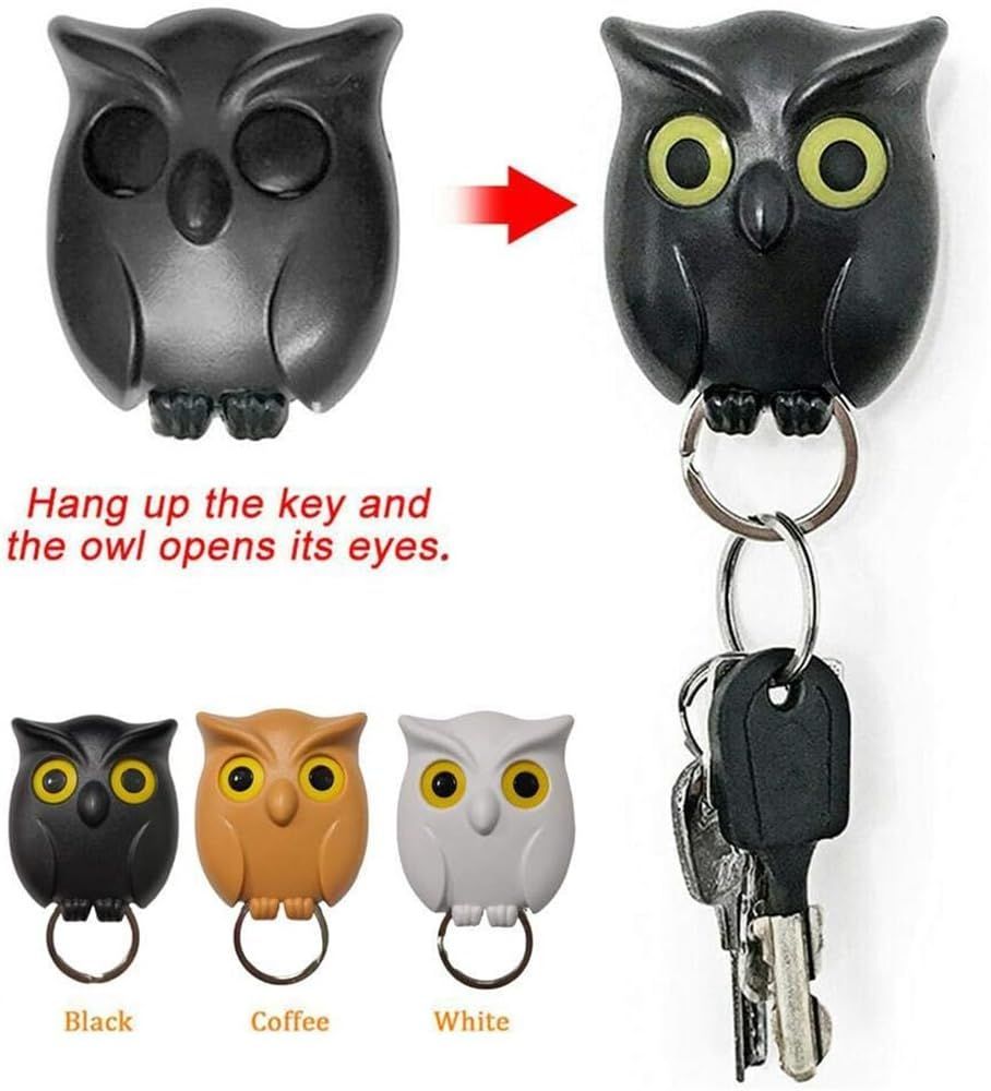 Key Holder,Magnetic Wall Mounted Night Owl Magnetic Wall Key,Automatic Open Close Eyes Owl Key Holder,with Wall Self-(3Pcs) — image 3