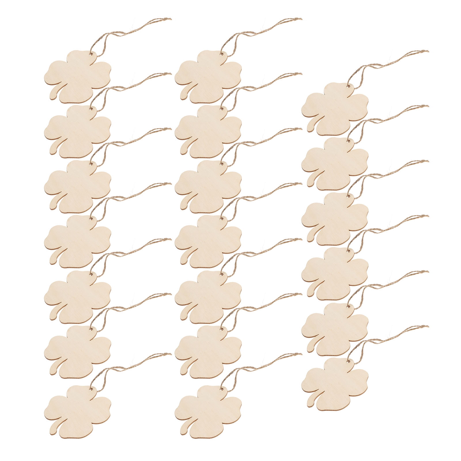 20pcs Four Leaf Ornaments Hanging Decor Unfinished Wooden Ornaments Wooden Shamrock Cutouts Wooden Slices Party Favors for DIY Crafts Beige — image 4