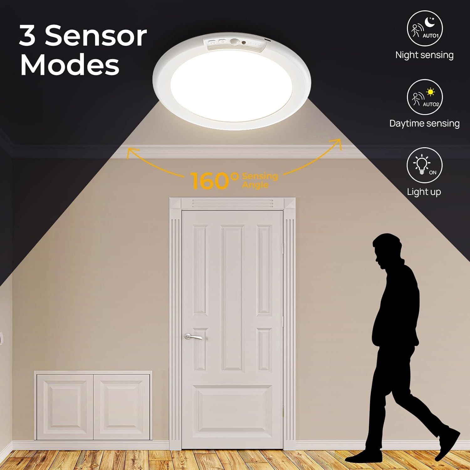 Rechargeable Motion Sensor Ceiling Light with Remote, Battery Ceiling Light Wireless, 3 Colors Dimmable Indoor Overhead LED Lights for Closet Shower Pantry — image 6