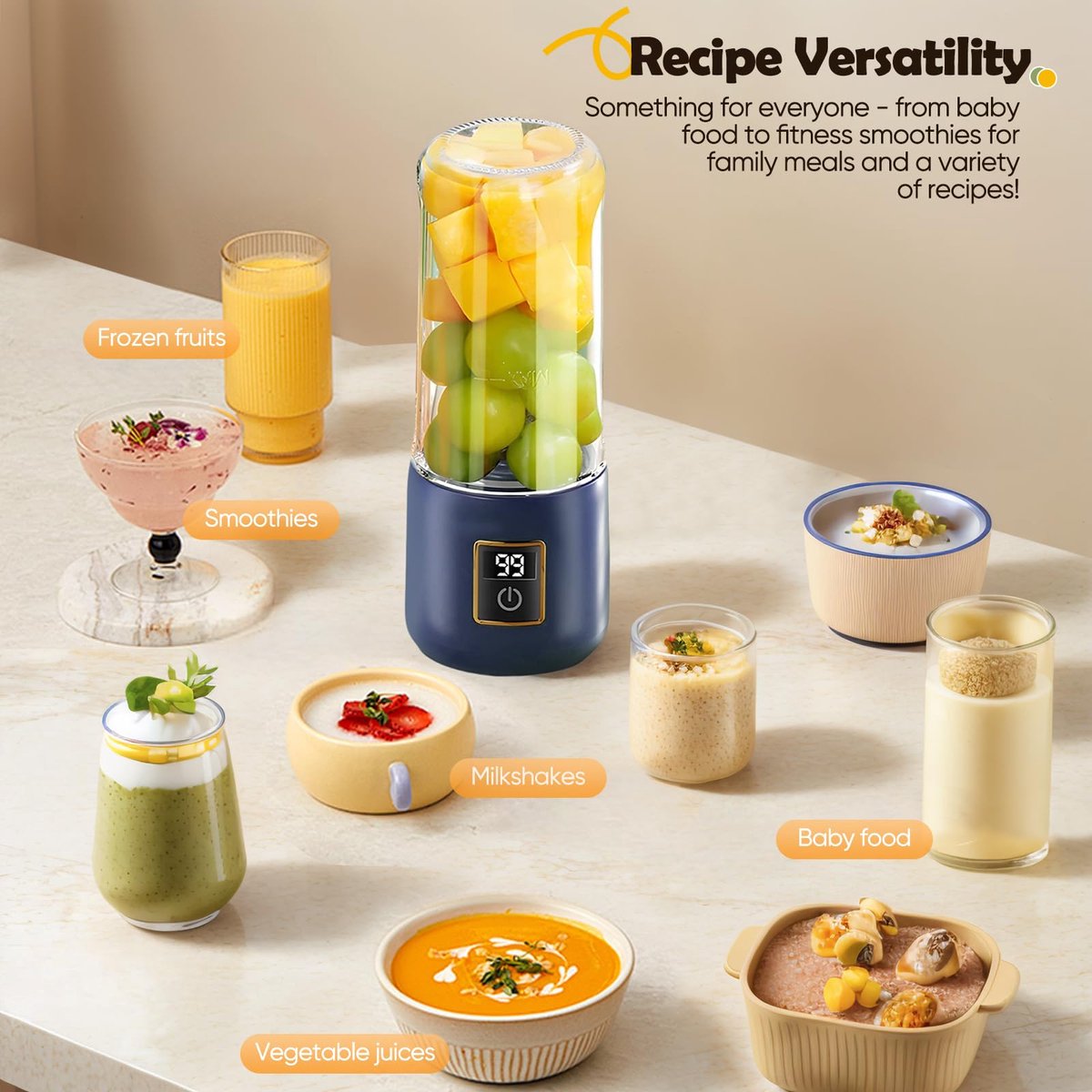 Portable Blender - Mini Blender - 12 Blades - Portable - On-the-Go Blender - Mini Juicer - Smoothie Maker - Perfect for Smoothies, Juices, and Baby Food - Dark โ image 4