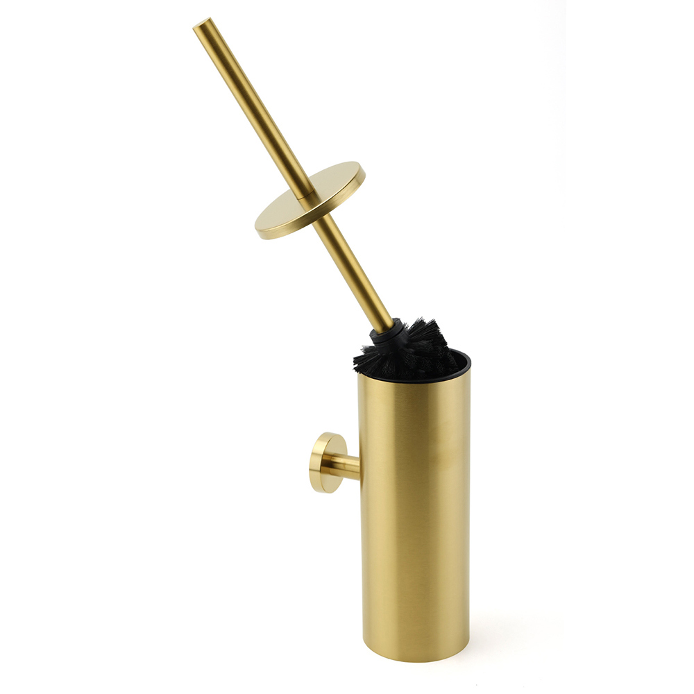 Bathroom Brushed Gold Stainless Steel Round Toilet Brush Wall Mounted Holder Cup — image 3
