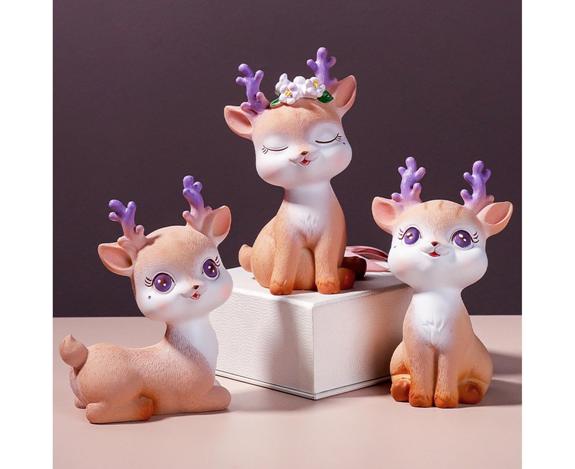 Cartoon Small Deer Resin Reindeer Craft Miniature Desktop Ornaments Car Decor- B — image 3