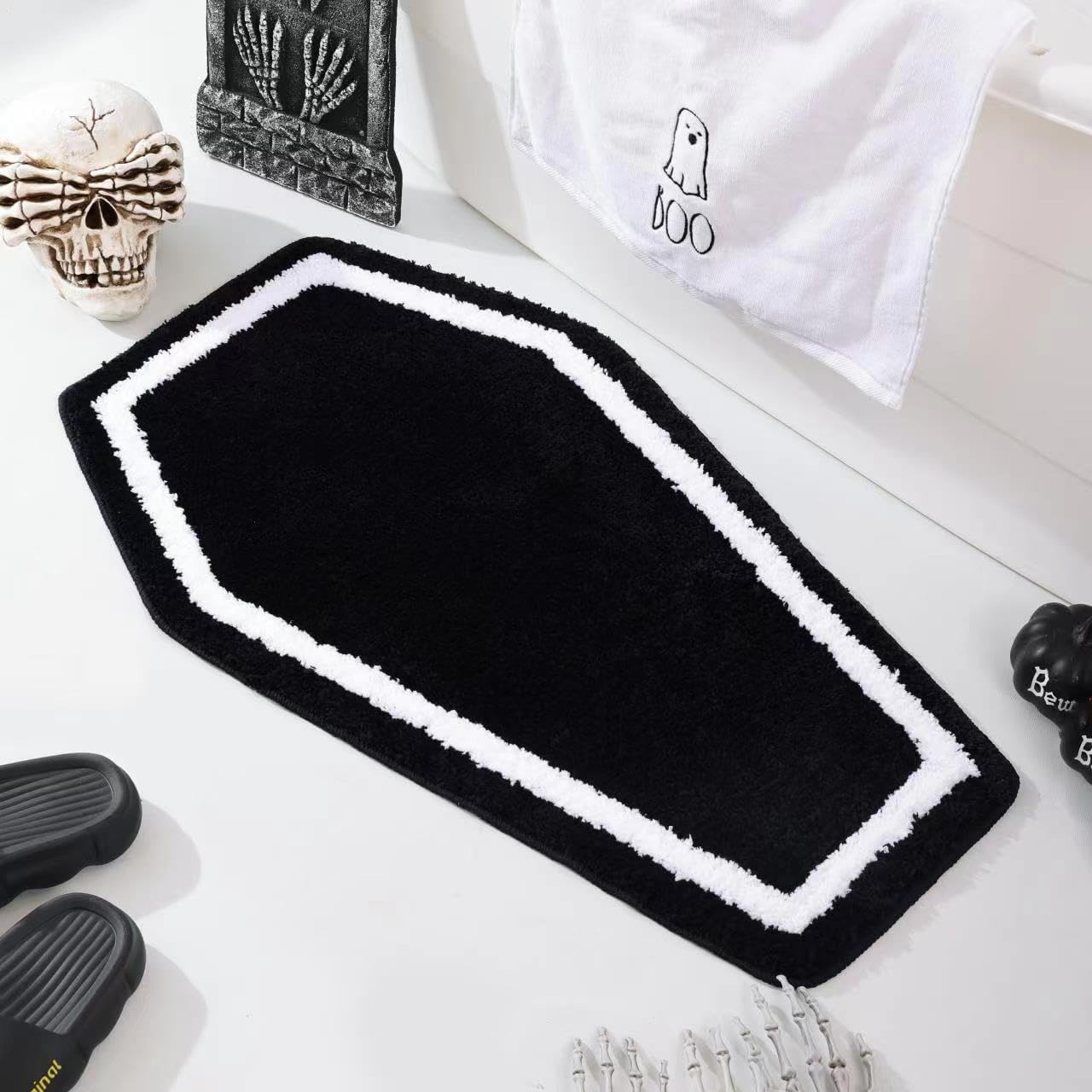 Halloween Decor Black Coffin Bath Mat for Bathroom, Cute Gothic Halloween Decoration Black Bathroom Rug Non Slip Cartoon Bath Rug Bathroom Mat Plush Shower โ image 3
