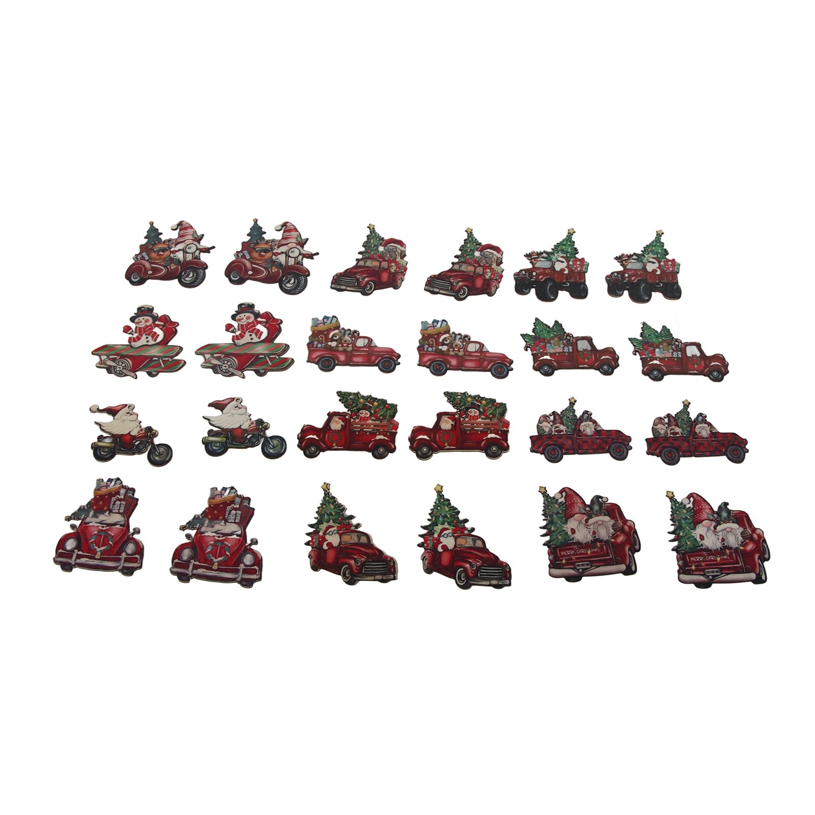 24pcs Christmas Wooden Decoration Xmas Wood Slice Hanging Ornament Christmas Tree Red Truck Decoration — image 3