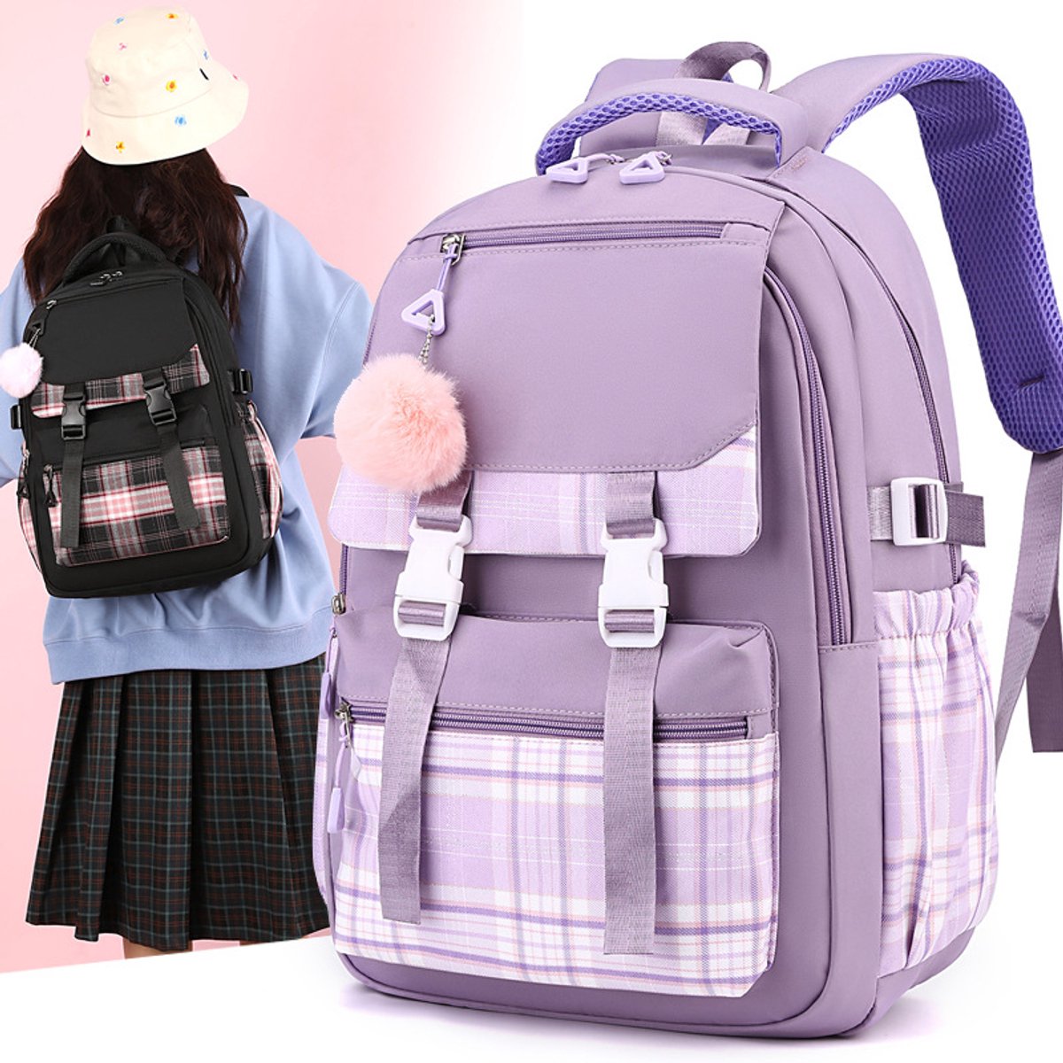 Girls School Student School Bag Outdoor Backpack - Youth school bag - Backpack - Pink - Luxury Backpack - Laptop bag - School bag - Backpack - Rucksack - Large — image 2