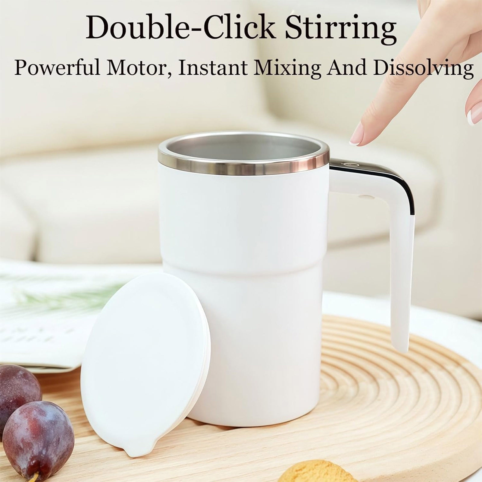 Self-Stirring Magnetic Coffee Mug with Temperature Display, Automatic Mixer for Coffee, Tea and Shakes, 304 Stainless Steel Liner, White — image 6