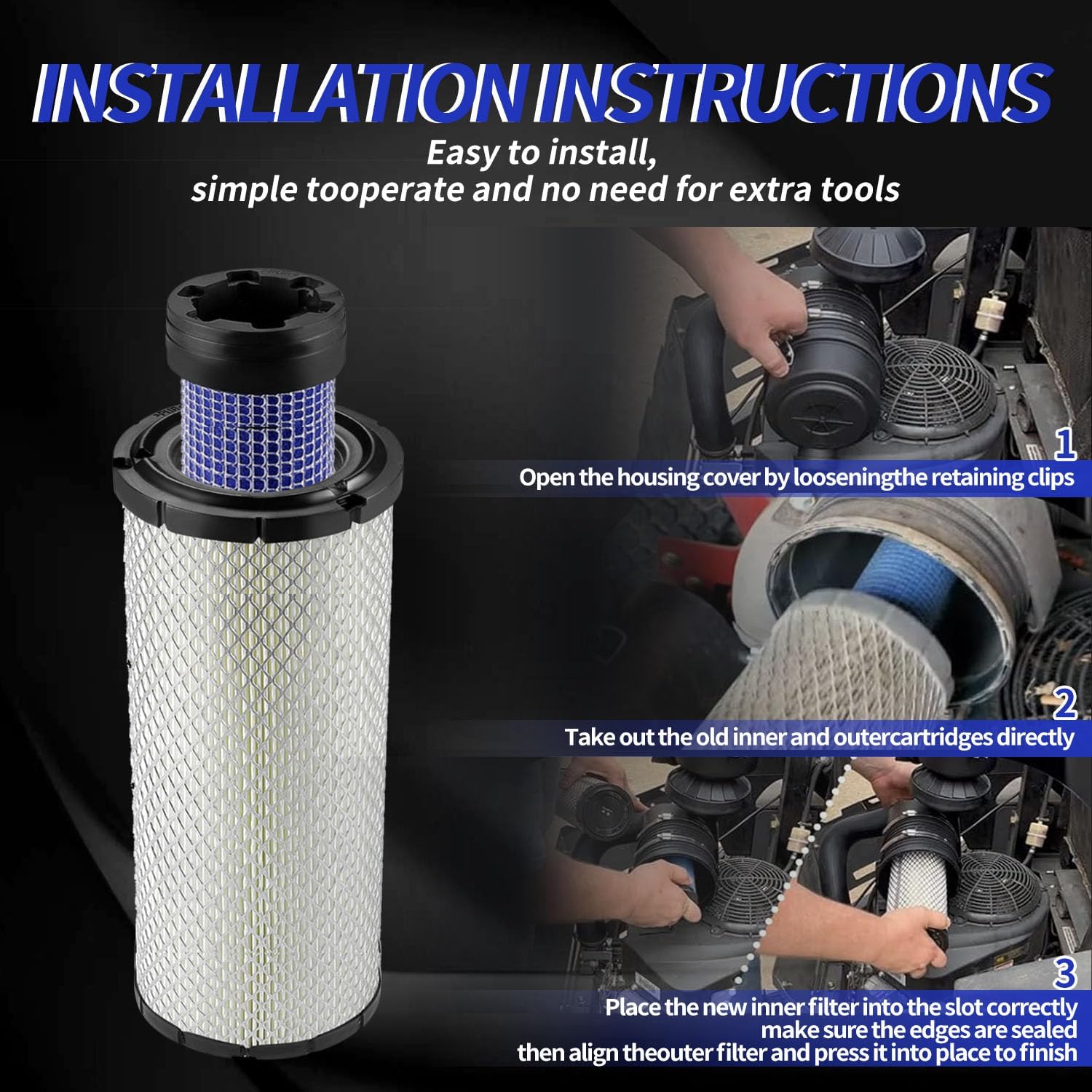 For Kawasaki 11013-7044 & 11013-7045 Inner & Outer Air Filter Cleaners Combo OEM for Donaldson Kohler 25-083-01-S P821575 & P822858 — image 4