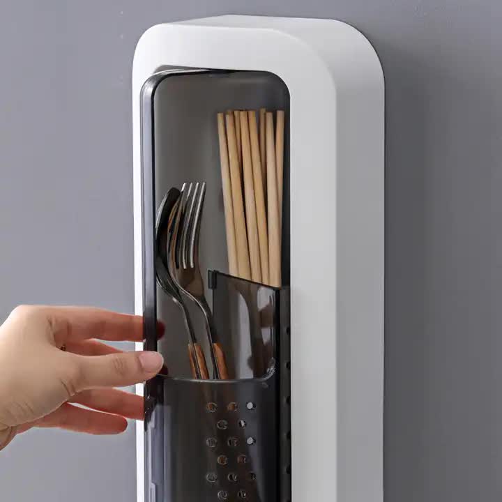 Wall-Mounted Utensil Holder with Dustproof and Insect-Resistant Cover 15cm(L)*6.5cm(D)*32cm(H)(Blue) — image 3