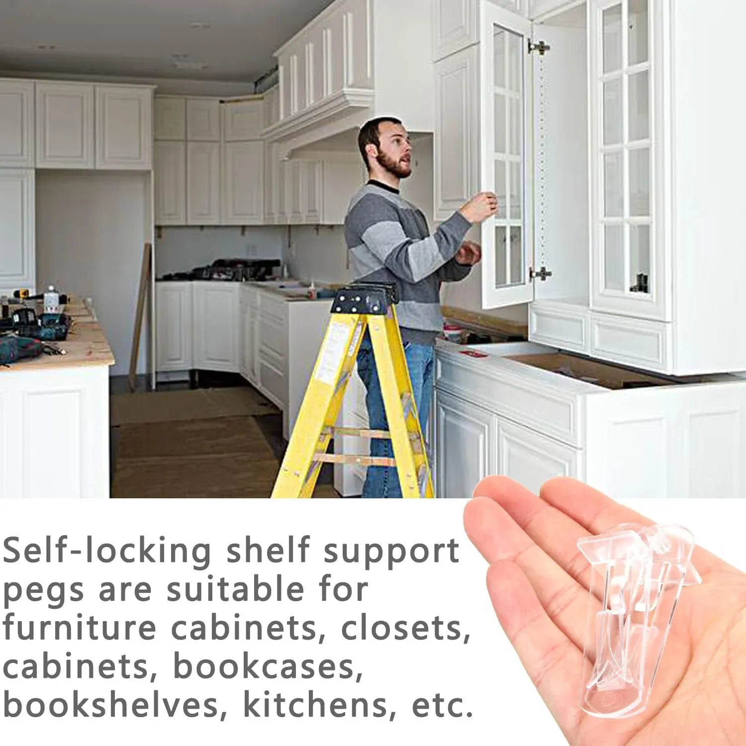 Plastic Locking Shelf Support Pegs, Clear Clips for Kitchen Cabinets Bookcases, 20 Pack, 0.31 inch x 0.75 inch Size โ image 5
