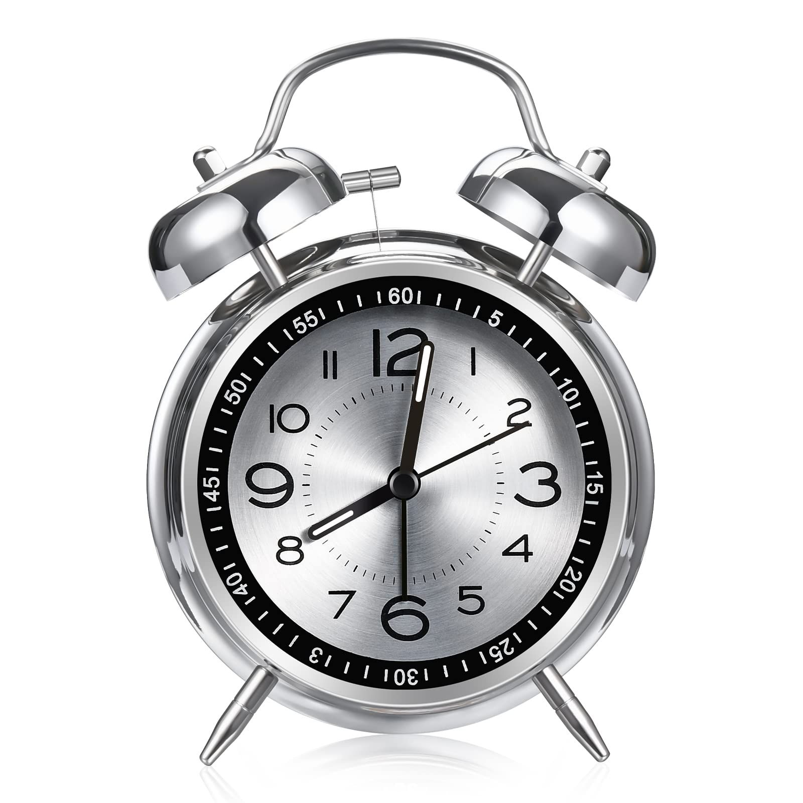 Loud Alarm Clock for Heavy Sleepers Adults,Retro 4 Inch Silent Non-Ticking Quartz with Backlight,Twin Bell Analog Kids Alarm(Grey) — image 2