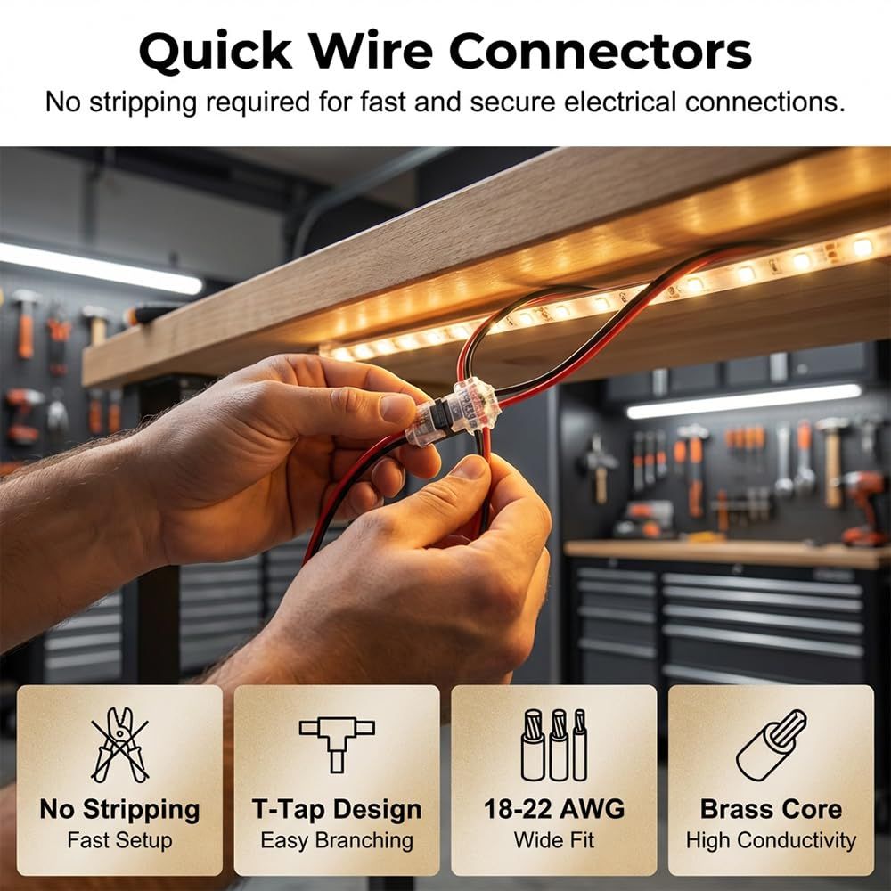 Wire Plug in Connector with Locking Buckle, 2026 New Low Voltage Wire Connectors Quick Solderless T Tap Connector No Wire Stripping 3 Way 2-Pin for 18-22 AWG — image 3