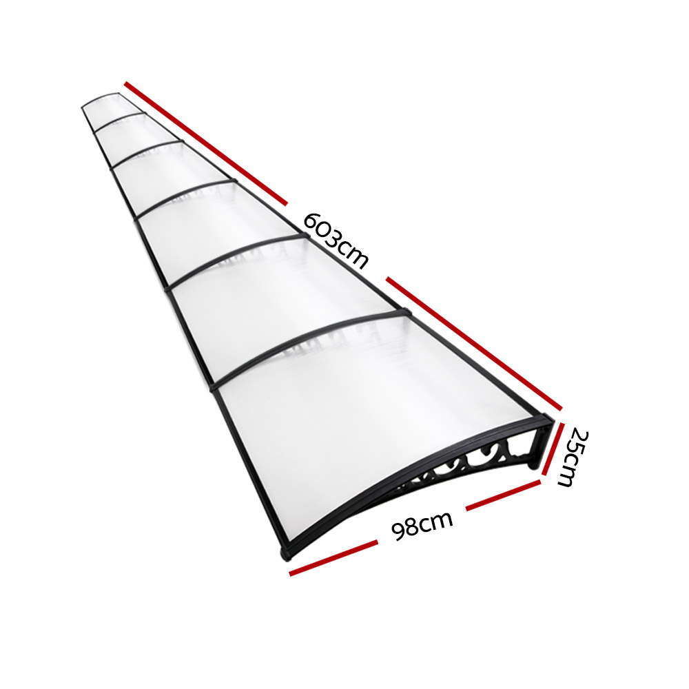 Instahut Window Door Awning 1mx6m Transparent Plastic Frame โ image 2