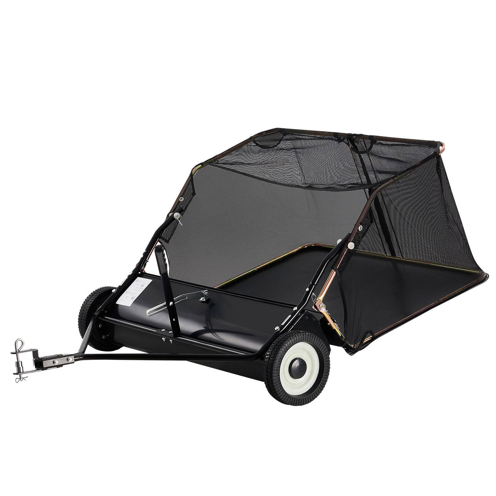 106.6 cm Lawn Sweeper Tow Behind, 12 cu.ft. Large Pull Behind Grass Sweeper, Heavy Duty Leaf & Grass Collector with Dumping Rope Design, Adjustable Sweeping