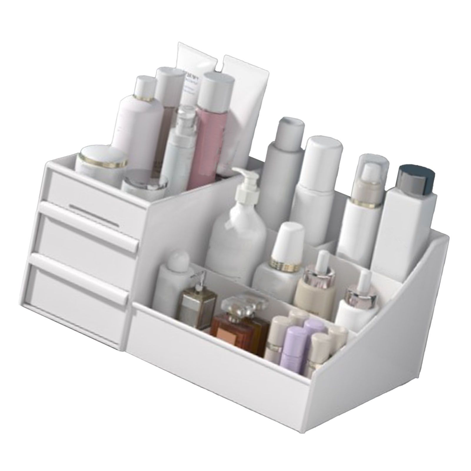Makeup Organizer for Vanity Large Capacity Cosmetics Storage Box with Drawers for Cosmetics Lipsticks Nail Care Skincare White — image 2