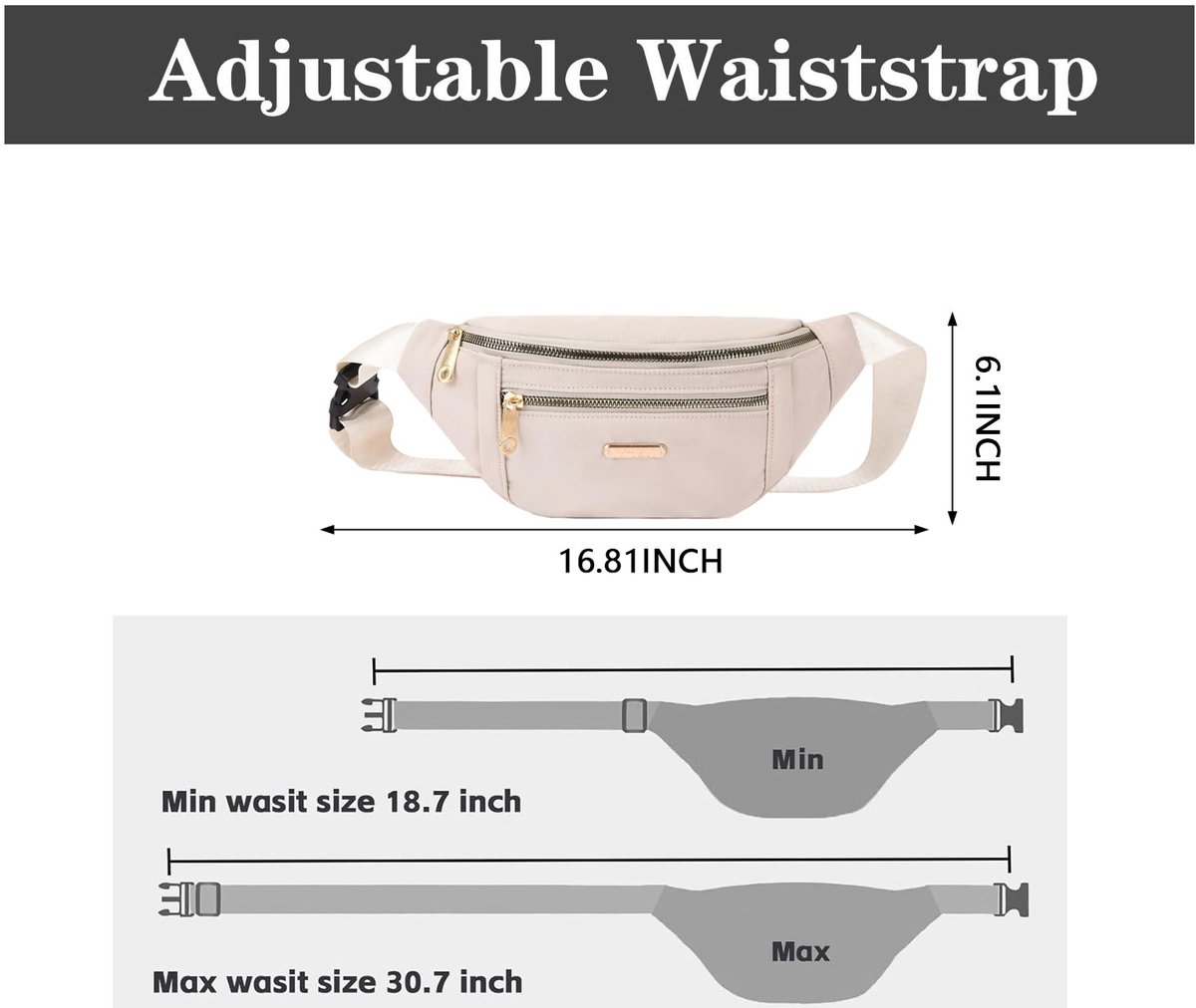 Fanny pack - Travel wallet - Money belt - Fanny pack - Men's and women's fanny pack - Travel - Outdoors - Hiking - Sports - Phone bag - Off-white — image 2