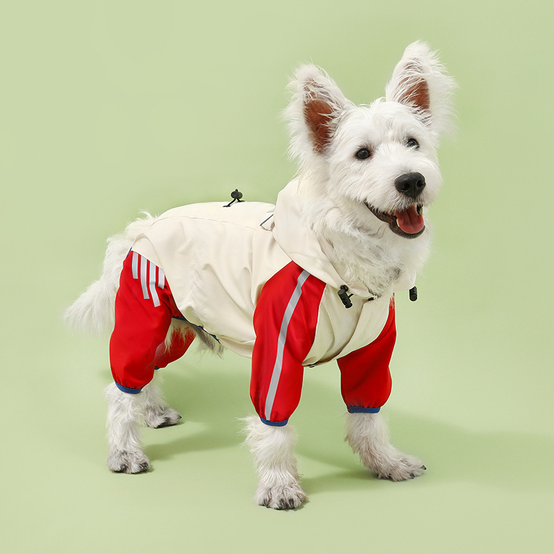 Colorblock (Beige red) Dog Raincoat - Waterproof with Hood and Reflective Strips (Size S)