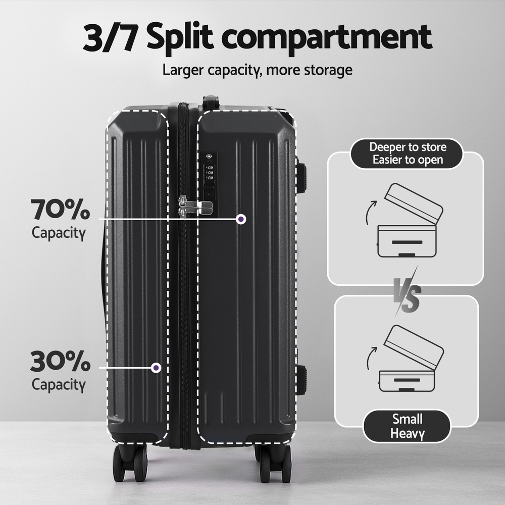 Wanderlite 2pcs Trunk Luggage Suitcase Travel Carry On TSA Lock 12" 20" Black — image 4