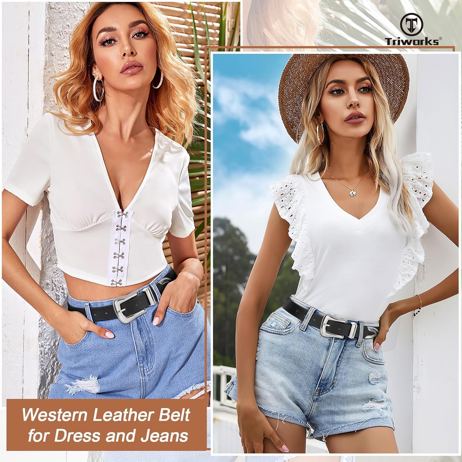 Women Leather Belt Fashion Leather Waist Belt for Pants Jean Ladies Western Leather Belt — image 6