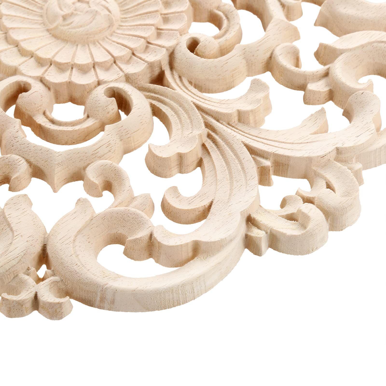 Round Wood Appliques Onlays, 1-Pack Unpainted Wooden Carved Flower Carvings Decals for Wall Cupboard Mirror Mantel Door Bed — image 4