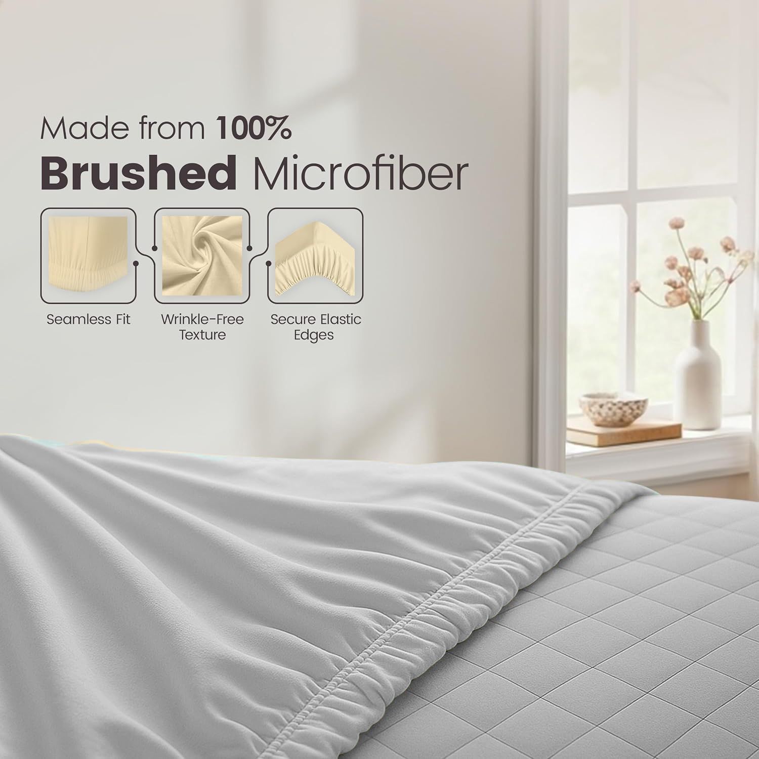 Hotel Quality Fitted Sheet - 1 Piece Fitted Sheet -Breathable Bedding - Wrinkle, Fade, Stain Resistant- 16inch/40cm Deep Pocket Fitted Bed Sheet-Wrinkle and — image 6