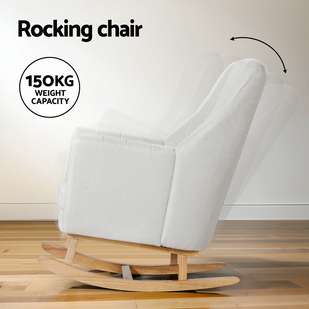 Artiss Rocking Chair Armchair Linen Fabric Beige Jonah โ image 4